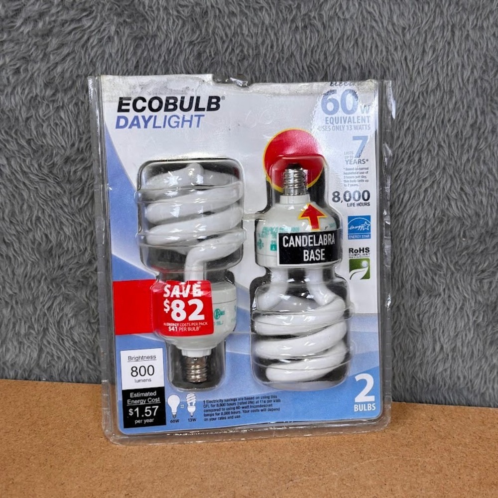 Feit Electric Ecobulb Daylight 60W Equivalent CFL Candelabra Base 2pk BPESL13TC